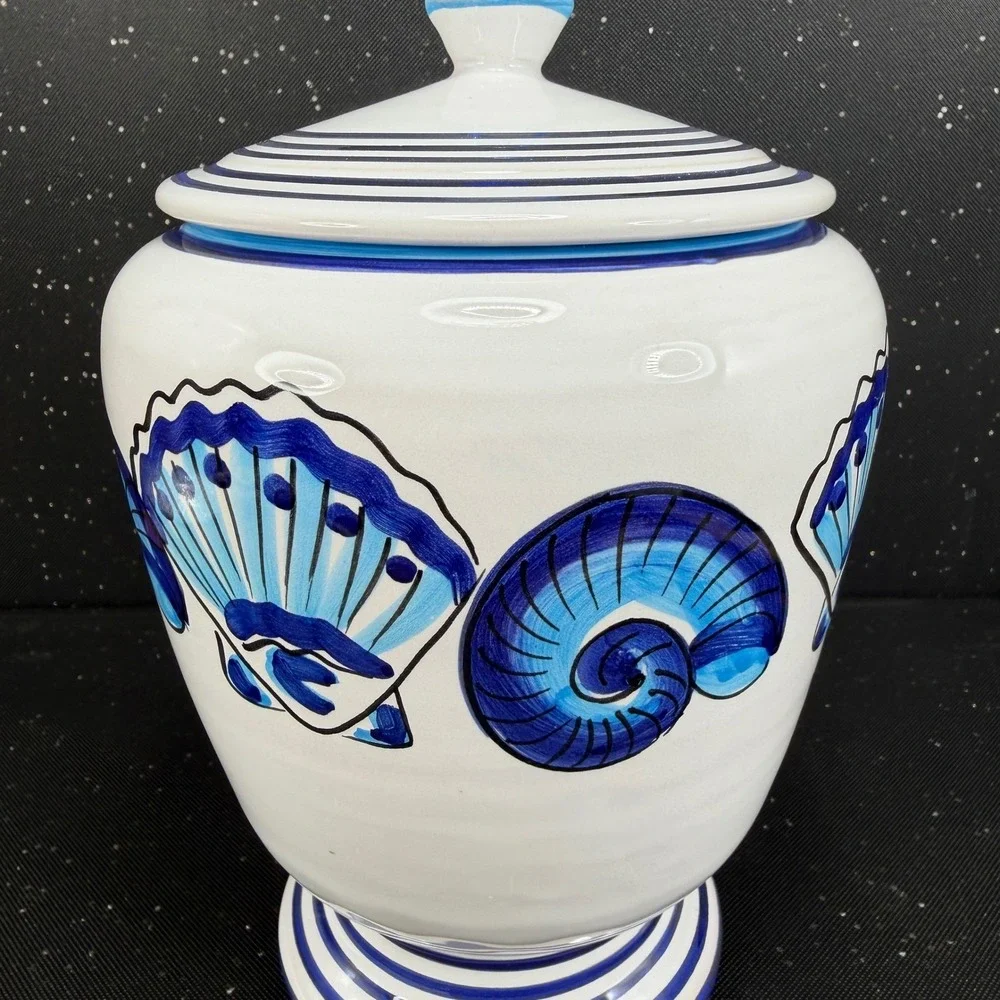 Starbucks Deruta Italy S Berna Conchiglia Seashell Ceramic Canister Jar Blue 9in